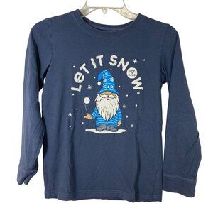 Life is Good Gnome Let it Snow Long Sleeve Tee Kids Size Large Blue Gray